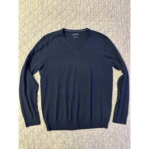 Profuomo Extra Fine Merino Wool Sweater Men's L Navy V Neck 100% Merino Office